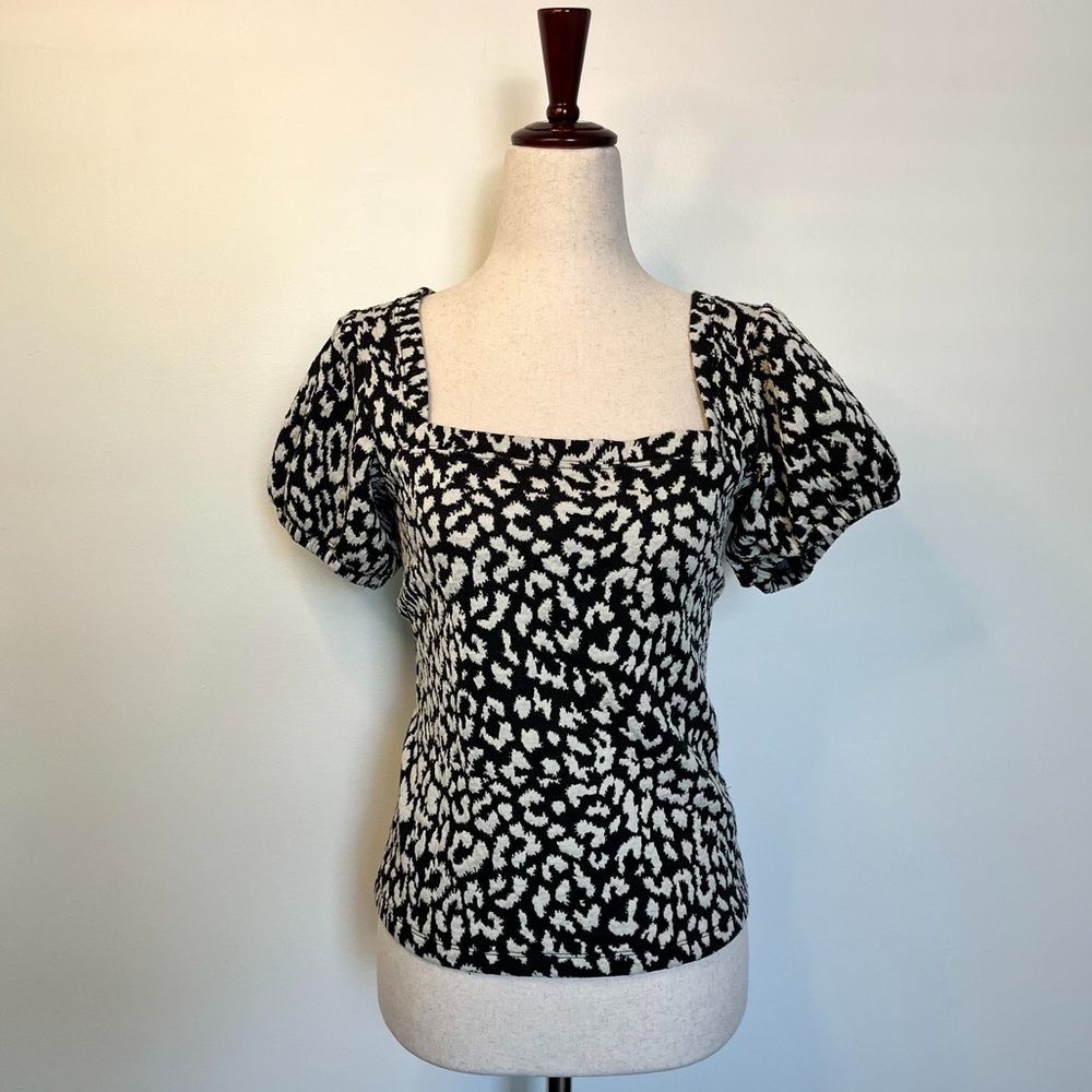 Free people leopard black/ white square neck top medium
